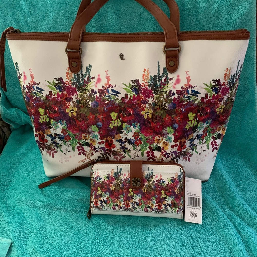 Large Floral Elliott Lucca Tote and Wallet.